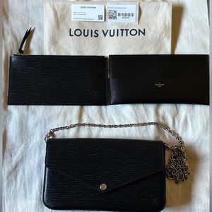 Authentic Louis Vuitton Felicie Pochette Epi Leather Noir Black Silver